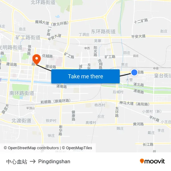 中心血站 to Pingdingshan map