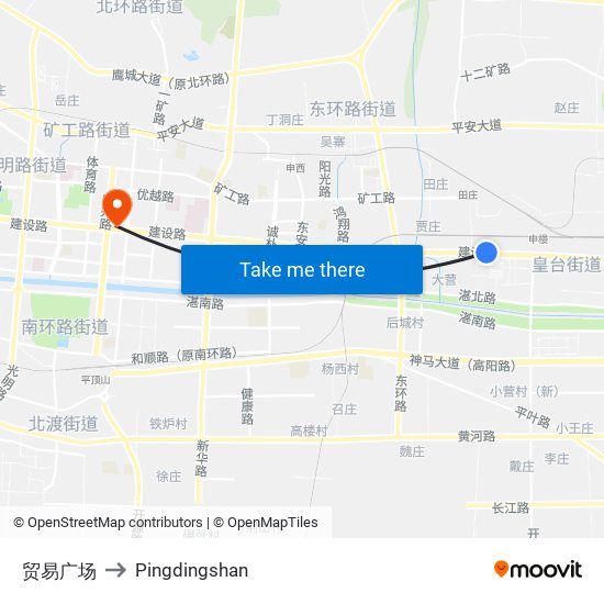 贸易广场 to Pingdingshan map