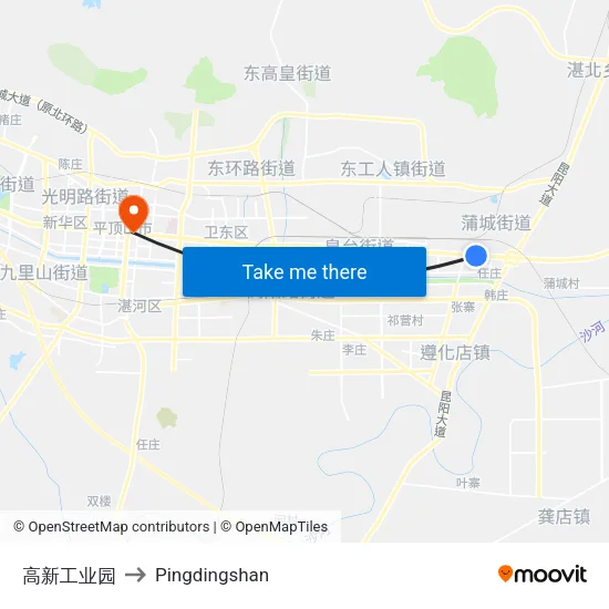 高新工业园 to Pingdingshan map