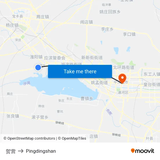 贺营 to Pingdingshan map