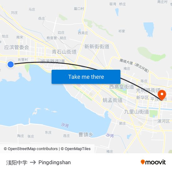 滍阳中学 to Pingdingshan map