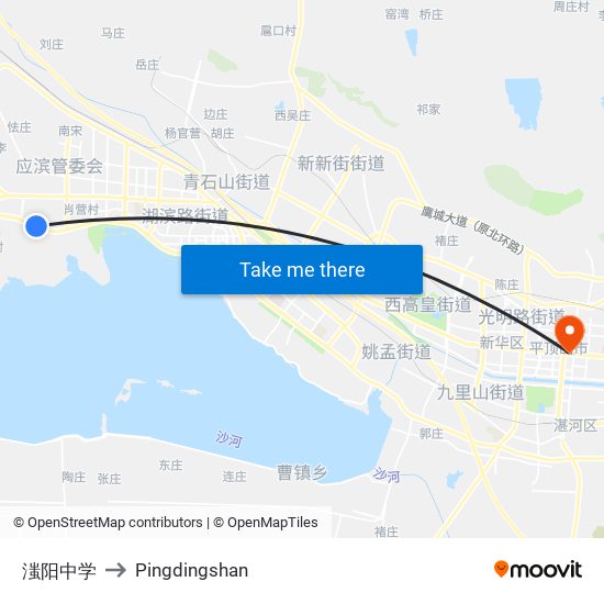 滍阳中学 to Pingdingshan map