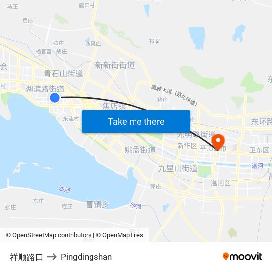 祥顺路口 to Pingdingshan map