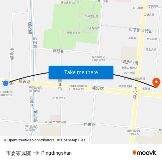 市委家属院 to Pingdingshan map