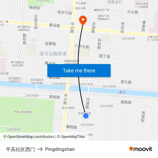 平高社区西门 to Pingdingshan map