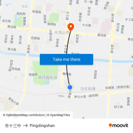 市十三中 to Pingdingshan map