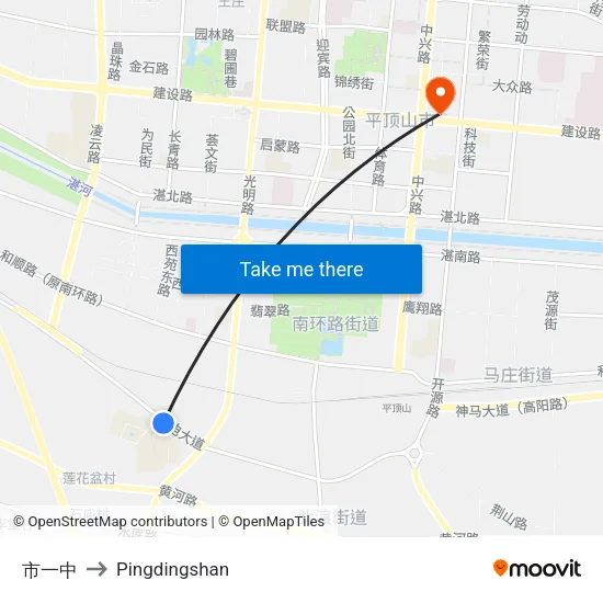 市一中 to Pingdingshan map