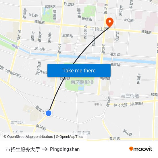 市招生服务大厅 to Pingdingshan map