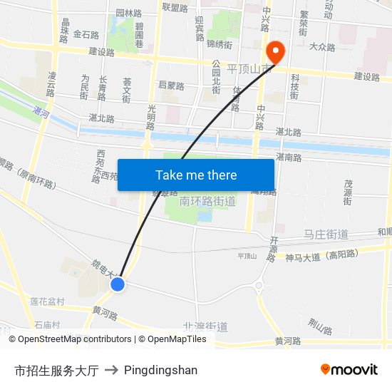 市招生服务大厅 to Pingdingshan map
