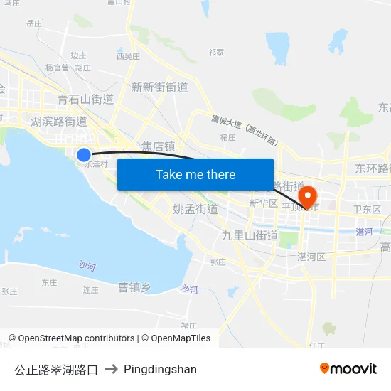 公正路翠湖路口 to Pingdingshan map