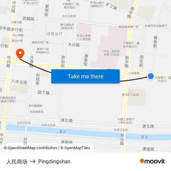 人民商场 to Pingdingshan map