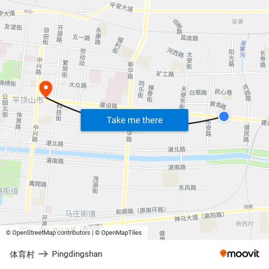 体育村 to Pingdingshan map