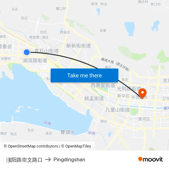 滍阳路崇文路口 to Pingdingshan map