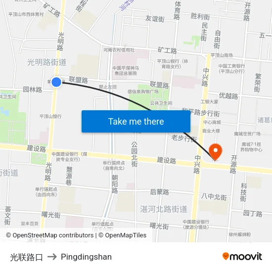 光联路口 to Pingdingshan map