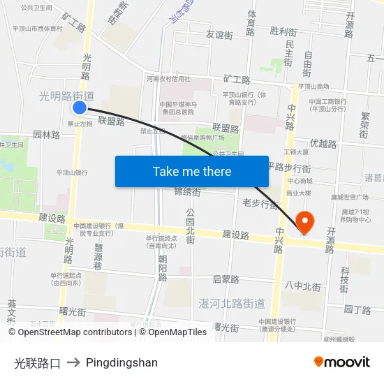 光联路口 to Pingdingshan map