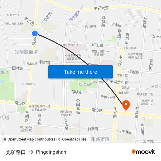 光矿路口 to Pingdingshan map