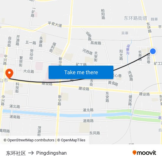 东环社区 to Pingdingshan map