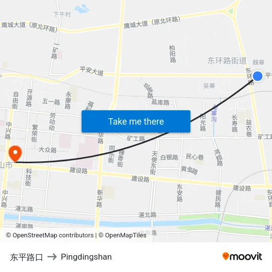 东平路口 to Pingdingshan map
