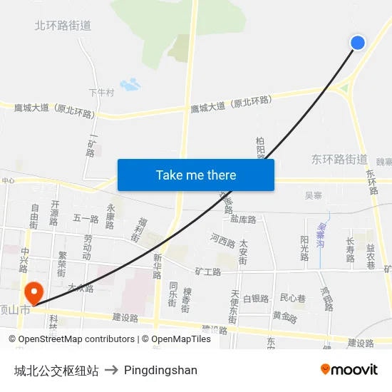 城北公交枢纽站 to Pingdingshan map
