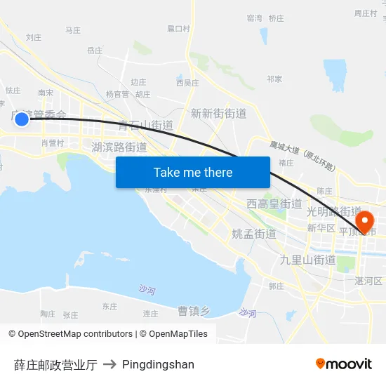 薛庄邮政营业厅 to Pingdingshan map