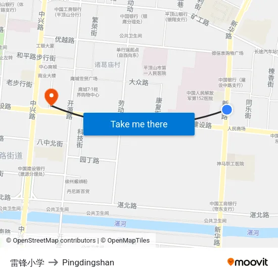 Leifeng Elementary School to Pingdingshan map