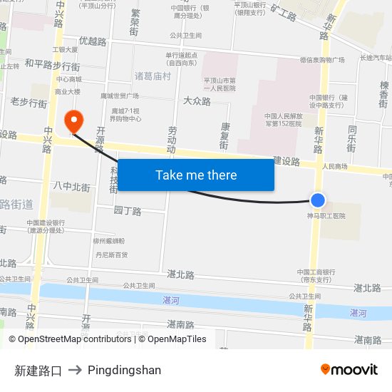 新建路口 to Pingdingshan map