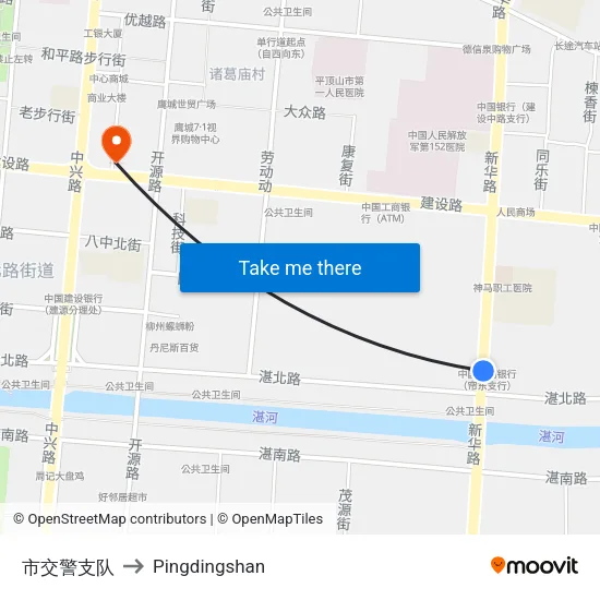 市交警支队 to Pingdingshan map