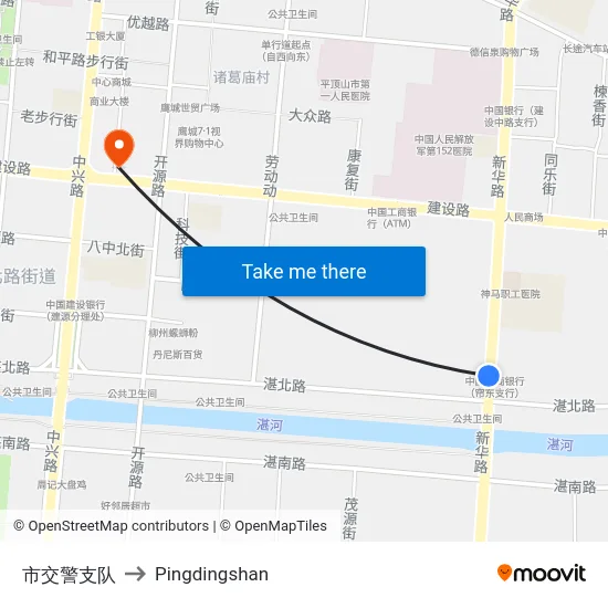 市交警支队 to Pingdingshan map