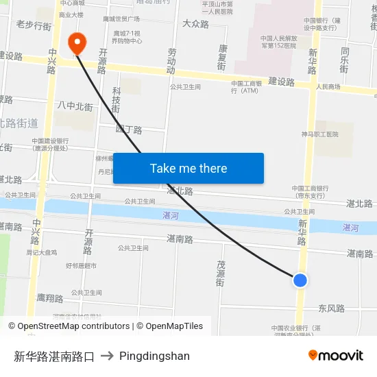 新华路湛南路口 to Pingdingshan map