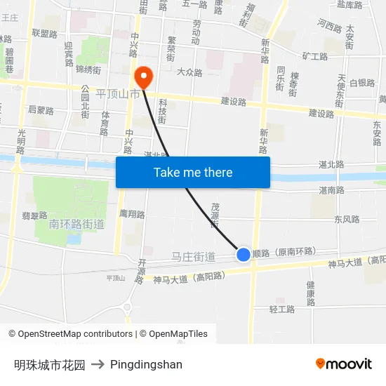 明珠城市花园 to Pingdingshan map