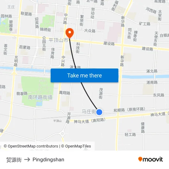 贸源街 to Pingdingshan map