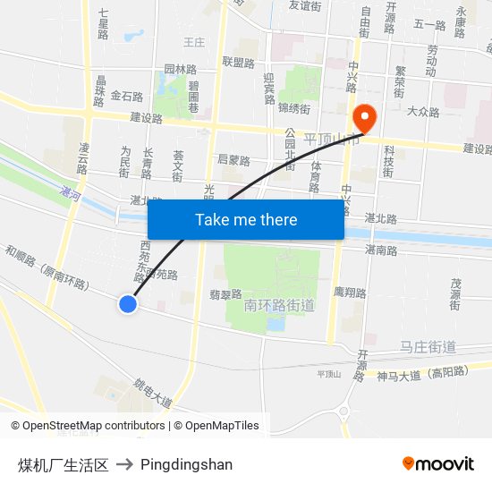 煤机厂生活区 to Pingdingshan map