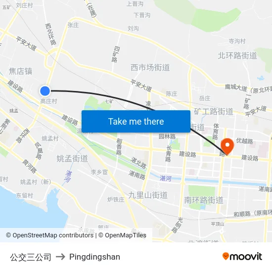 公交三公司 to Pingdingshan map
