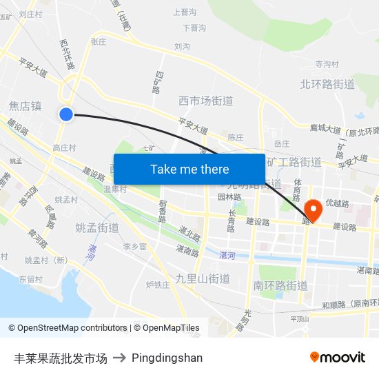 丰莱果蔬批发市场 to Pingdingshan map