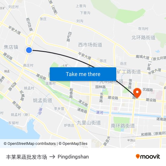 丰莱果蔬批发市场 to Pingdingshan map