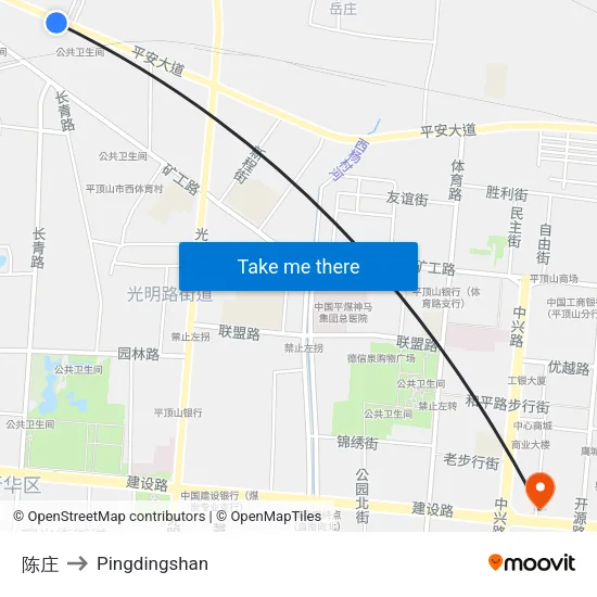 陈庄 to Pingdingshan map