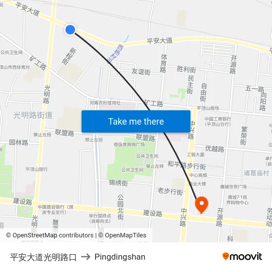 平安大道光明路口 to Pingdingshan map