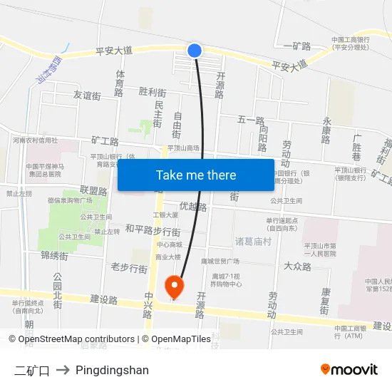 二矿口 to Pingdingshan map