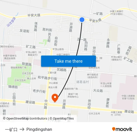 一矿口 to Pingdingshan map