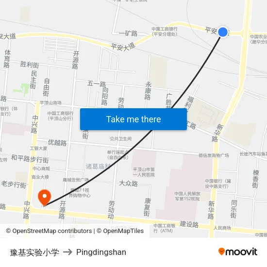 Yuji Experimental Primary School to Pingdingshan map