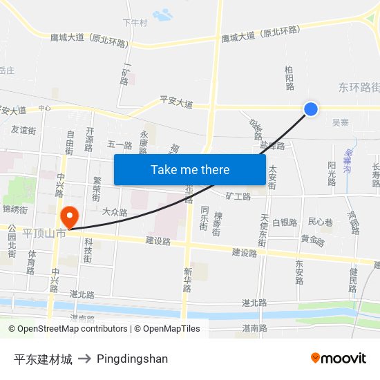平东建材城 to Pingdingshan map