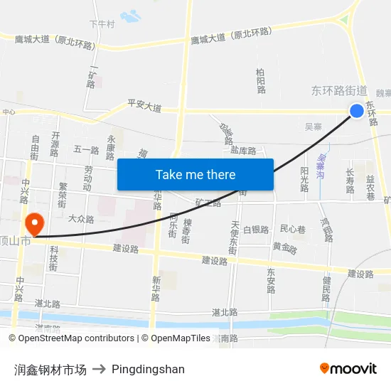 润鑫钢材市场 to Pingdingshan map