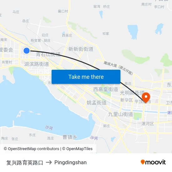 复兴路育英路口 to Pingdingshan map