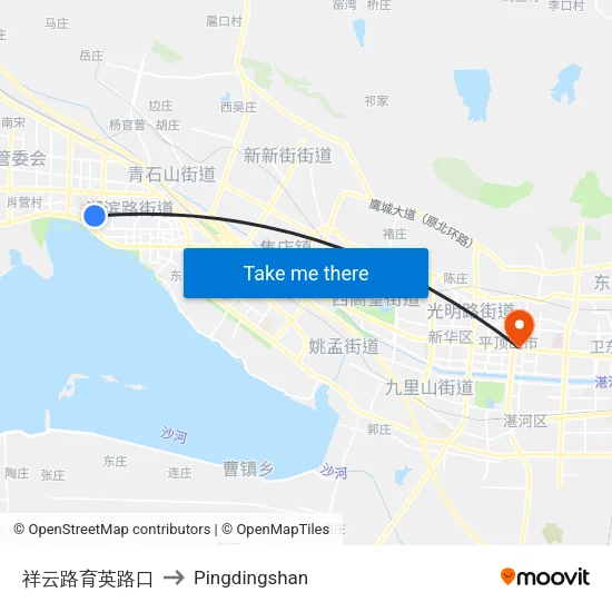 祥云路育英路口 to Pingdingshan map