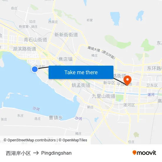 西湖岸小区 to Pingdingshan map