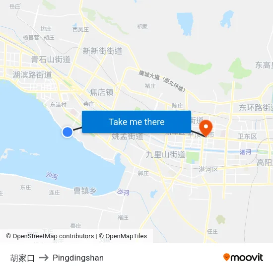 胡家口 to Pingdingshan map