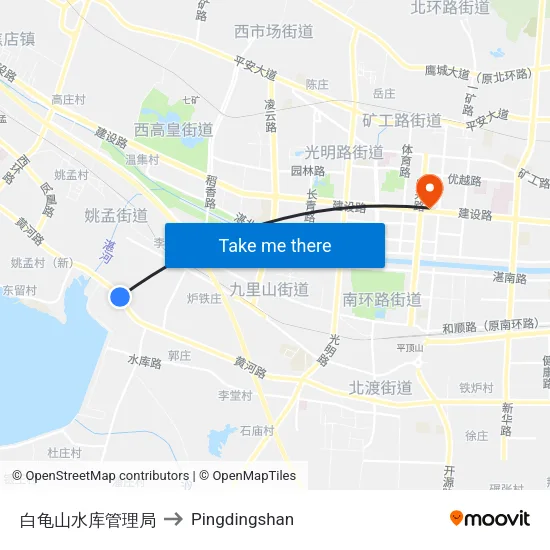 白龟山水库管理局 to Pingdingshan map