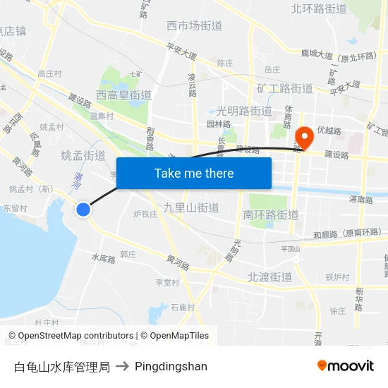 白龟山水库管理局 to Pingdingshan map