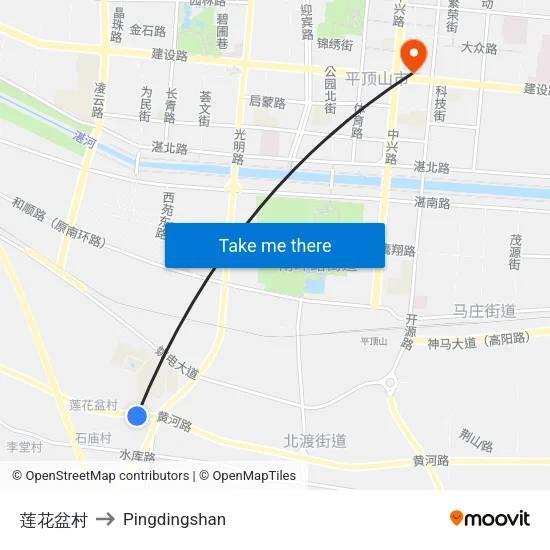 莲花盆村 to Pingdingshan map
