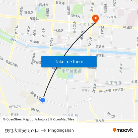 姚电大道光明路口 to Pingdingshan map